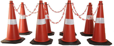 Ladwa Road Traffic Cone, Pack of 8 cones 750mm, with 8 mtr chain + 8 hooks, (Safety Cone, Traffic Safety Cone, Road Safety Cone with Reflective Strips Collar) Emergency Sign(Reflective Sign)