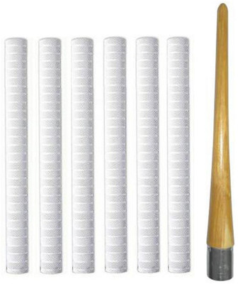 Dinetic Pack of 6 Cricket Bat White Grip (VK) + One Wooden Grip Cone Chevron(Pack of 7)