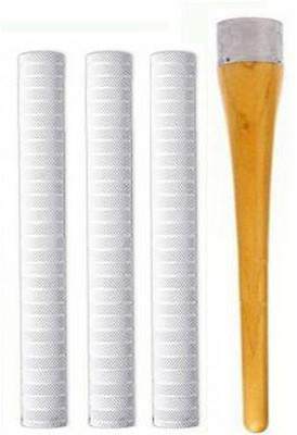 Owlix Set of 3 Cricket Bat White Grip (ST) + One Wooden Grip Cone Chevron(Pack of 4)