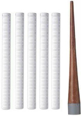 Owlix Pack of 5 Cricket Bat White Grip (MSD) + One Wooden Grip Cone Chevron(Pack of 6)
