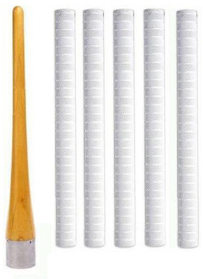 Raider Pair of 5 Cricket Bat White Grip (VK) + One Wooden Grip Cone Chevron(Pack of 6)