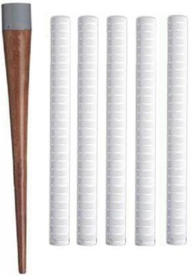 Raider Pack of 5 Cricket Bat White Grip (ST) + One Wooden Grip Cone Chevron(Pack of 6)