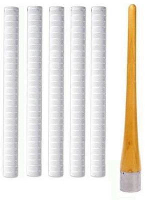 Dinetic Pair of 5 Cricket Bat White Grip (ST) + One Wooden Grip Cone Chevron(Pack of 6)