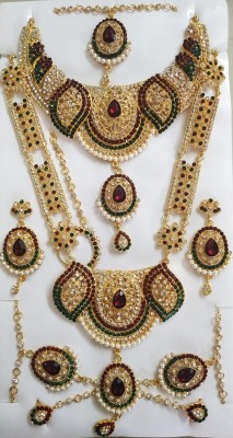 Bridal Alloy Gold-plated Maroon, Green, White Jewellery Set(Pack of 1)