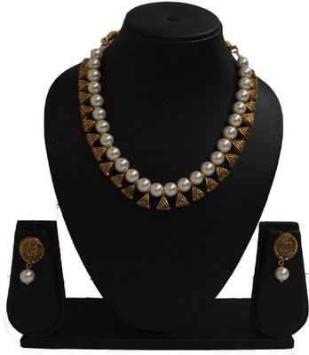Sandhya Designer Studio Mother of Pearl White, Gold Jewellery Set(Pack of 1)