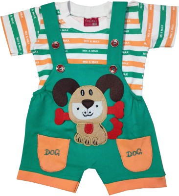 Siddhi Enterprises Dungaree For Baby Boys & Baby Girls Casual Printed, Applique Cotton Blend(Green, Pack of 1)