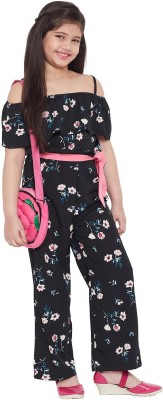 Stylo Bug Dungaree For Girls Casual Floral Print Polycotton(Black, Pack of 1)