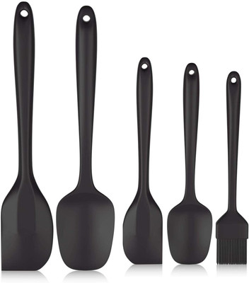 P-PLUS INTERNATIONAL Silicone Spatula Set Silicone Kitchen Utensils Set of 5 Kitchen Tool Set(Black, Spatula, Brush)