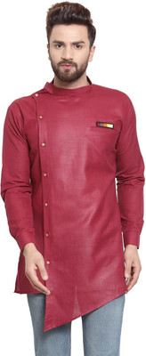 kaifoo Men Solid Asymmetric Kurta(Maroon)