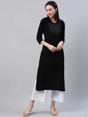 LIBAS Women Solid Straight Kurta(Black)