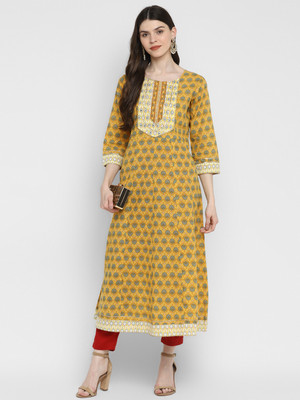 VBUYZ Women Printed Anarkali Kurta(Yellow)