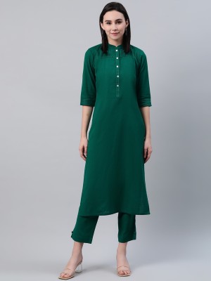 LIBAS Women Solid Straight Kurta(Green)