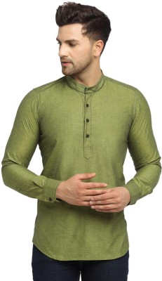 Cross Court Men Solid Straight Kurta(Green)