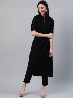 LIBAS Women Solid Straight Kurta(Black)