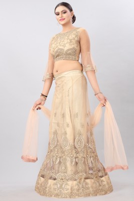 Vaksha Embroidered Semi Stitched Lehenga Choli(Beige)