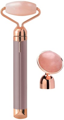 Zureni ZR-RQJRG 2 in 1 Rose Quartz Jade Roller Micro Vibrating Facial Roller Massager with Extra Eye Stone Handheld Electric Flawless Contour Beauty Bar Skin Care Tool Massager(Pink)