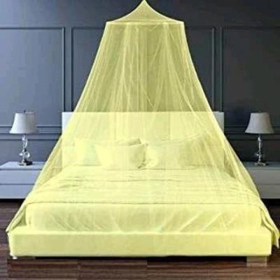 Classic Polyester Adults Washable Polyester Round Double Bed Foldable Mosquito Net (6.5L*6.5B*8H FT) Mosquito Net(Cream, Ceiling Hung)