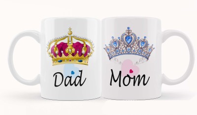 Earnam Dad & Mom Couple Gift for Mummy Papa, Anniversary, Birthday Gifts Ceramic Coffee Mug(330 ml, Pack of 2)