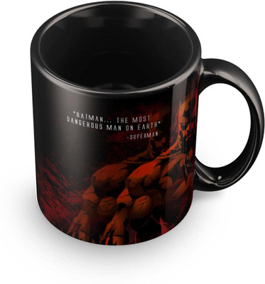 MUGKIN The Most Dangerous Man On Earth Batman- Superman Statement Printed Black Ceramic Coffee Mug(350 ml)