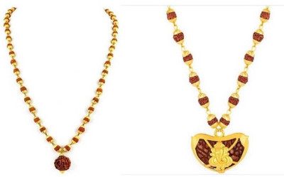 LOTUS RISE 5 mukhi rudraksha mala gold plated 36+1 bead with kaju ganesh locket mala Gold-plated Plated Brass Chain