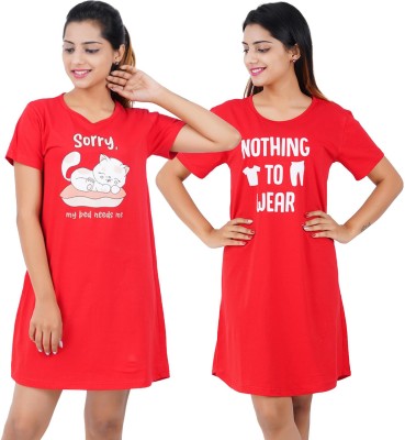 BEFLI Women Nightshirts(Red, Red)