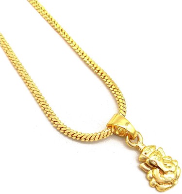 Jewar Mandi Jewar Mandi Pendant with Chain Ganesh Ji, Ganpati Maharaj Design Gold Plated Jewelry for Men-Women & Boys-Girls 8556 Gold-plated Brass