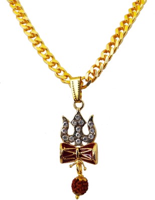 Duepio Lord Shiva Trishul Damru With 5 face rudraksha Symbols Most beautiful Pendant Hindu Religious Symbols Pendant Fashion Temple Jewellery With Gold Plated Curb Chain (18-20 Inch) Gold-plated Alloy, Brass Locket
