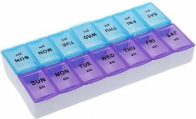 Drithi 7-day Tablet Box Holder Medicine Storage Organizer Pill Box 2 Row 14 Squares Weekly 7 Pill Box(Purple, Blue)