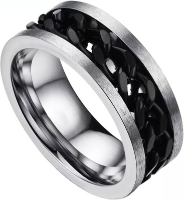 Heer Collection Stylish Dude Stainless Steel Chain Rotatable Silver Titanium Band Ring for Men Women Boy Girl Stainless Steel Titanium Plated Ring