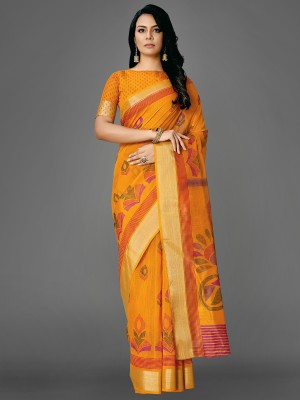 Ratnavati Printed Bandhani Cotton Silk Saree(Yellow)