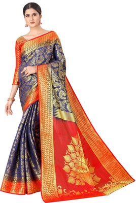 PICKWELL Self Design Kanjivaram Cotton Silk Saree(Dark Green)