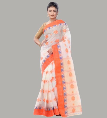 DipDiya Woven Tant Pure Cotton Saree(White)