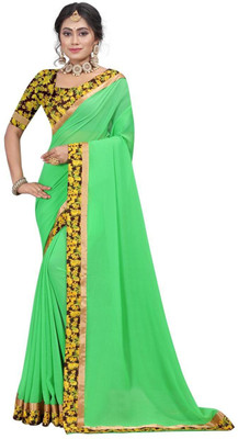 mahalaxmi fab Solid/Plain Bollywood Chiffon Saree(Green)