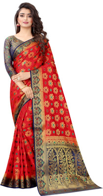 BHUVA BROTHERS Woven Banarasi Cotton Silk Saree(Red)