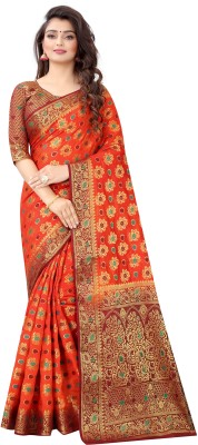 SHOP WELL Woven Banarasi Cotton Silk Saree(Red)