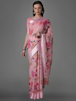 Ratnavati Printed Daily Wear Satin, Cotton Silk Saree(Pink)