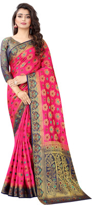 BHUVA BROTHERS Woven Banarasi Cotton Silk Saree(Pink)