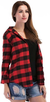 FEEVO Women Checkered Casual Red, Black Shirt