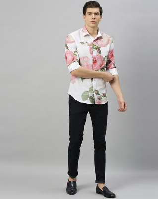 RARE RABBIT Men Printed Casual White Shirt