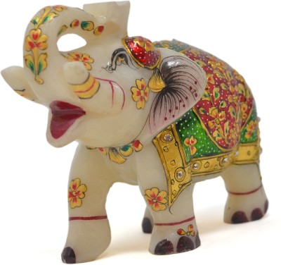Armaan Amaara Marble Embossed Elephant Colour Painted Trunk Up Decorative Showpiece  -  14 cm(Marble, Multicolor)