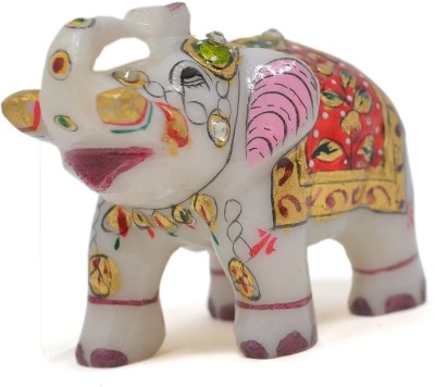 Armaan Amaara Marble Embossed Elephant Colour Painted Trunk Up Decorative Showpiece  -  6.5 cm(Marble, Multicolor)