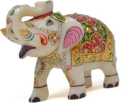Armaan Amaara Marble Embossed Elephant Colour Painted Trunk Up Decorative Showpiece  -  11.5 cm(Marble, Multicolor)