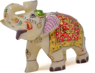 Armaan Amaara Marble Embossed Elephant Colour Painted Trunk Up Decorative Showpiece  -  11.5 cm(Marble, Multicolor)