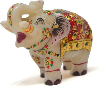 Armaan Amaara Marble Embossed Elephant Colour Painted Trunk Up Decorative Showpiece  -  8.9 cm(Marble, Multicolor)