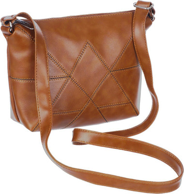 Leather Land Brown Sling Bag American Stitch Sling In TAN