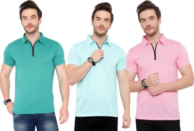 Adorbs Solid Men Polo Neck Light Blue, Pink T-Shirt