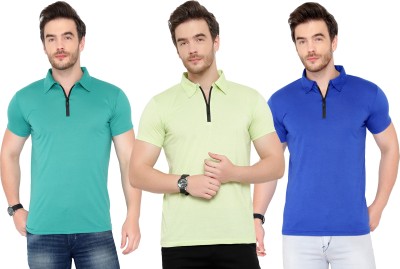 Tivy Solid Men Polo Neck Blue, Light Green T-Shirt