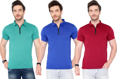 Tivy Solid Men Polo Neck Blue, Maroon T-Shirt