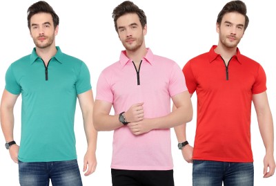 Adorbs Solid Men Polo Neck Red, Blue, Pink T-Shirt