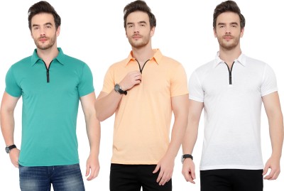 Adorbs Solid Men Polo Neck White, Green, Pink T-Shirt